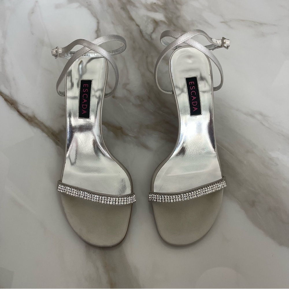 Escada Silver Crystal Gemstone Embellished Strappy Women's Sandals 38 / 8